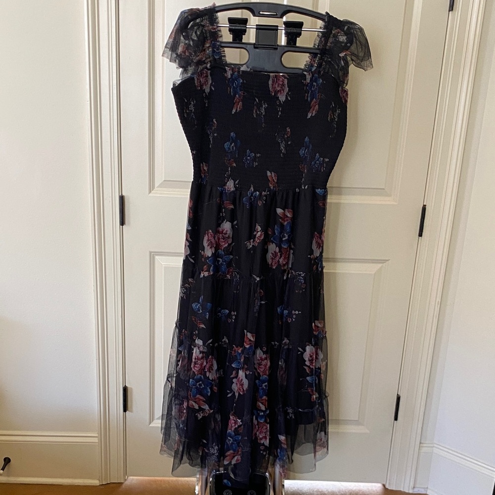 Baltic Born Black Midi Dress with Blue and Pink Floral Print